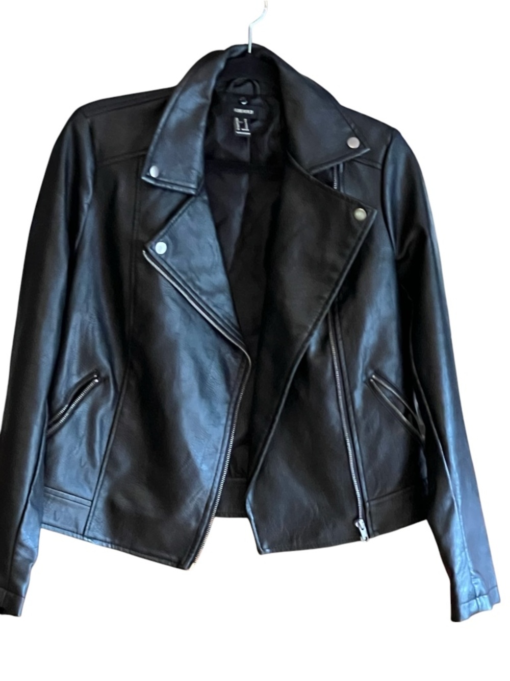 Forever 21 Moto Leather Jacket Asymmetrical Zipper w Zipper Sleeve & Pockets